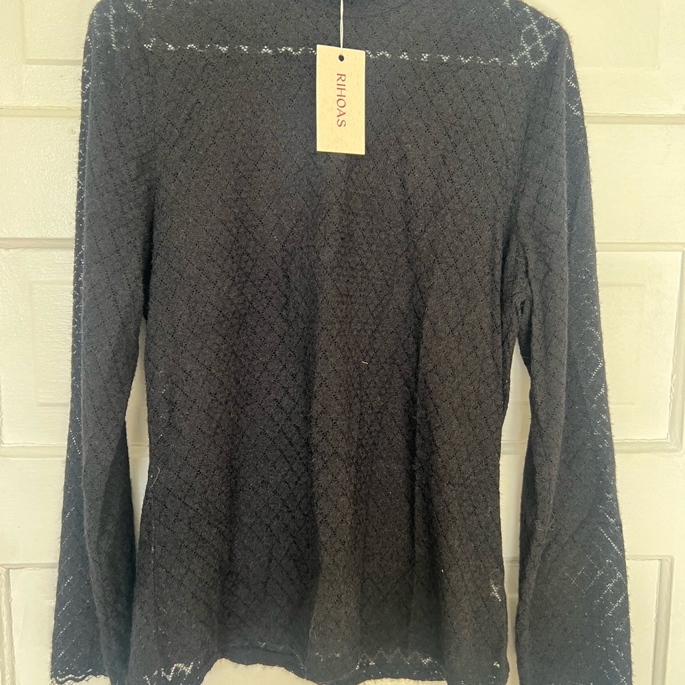 RIHOAS Women's black Lace Long Sleeve Top